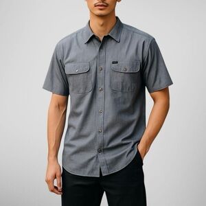 Zoo York Men Shirt M Gray Button-Up Short Sleeve Casual Skate Surf Beach Outdoor